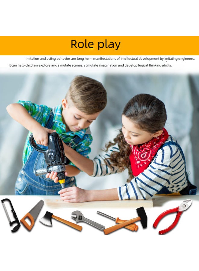Children's Play House Simulation Multi-function Maintenance Tool Hacksaw 13-piece Set DIY Educational Toys Wholesale-Color:Pink  - Image 3