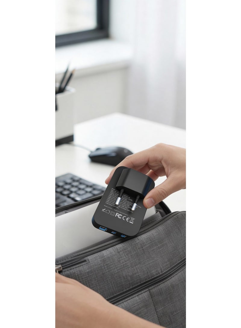 Powerology Crab Foldable GaN Charger / 65W Fast Charging / Dual USB-C & USB-A Ports / Compact Travel Adapter / EU Plug / Laptop & Smartphone Charging - Black - Image 2