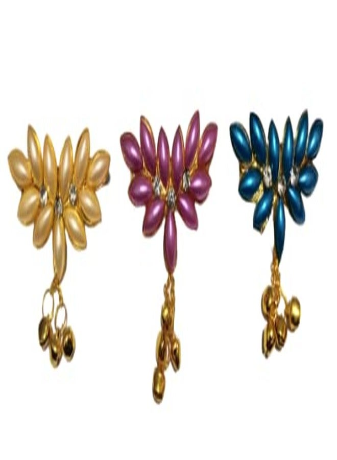NPRC Multi-Colour Wavy Design Studded Back Hair Clip Hair Barrette Hair Accessories for Women (Pack Of 3) - Image 2