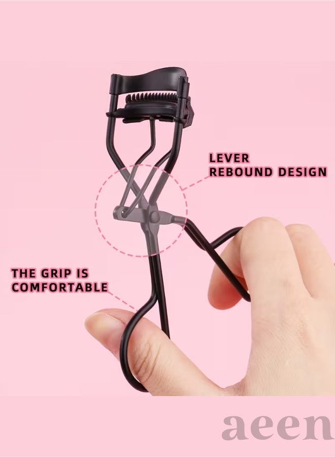 aeen Black Stainless Steel Eyelash Curler with Comb & 10 Replacement Pads – Lash Lifting and Curling Tool for Women, Eyelash Shaper - Image 3