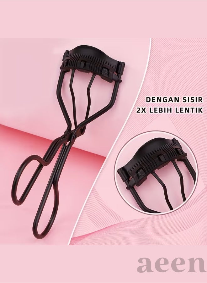 aeen Black Stainless Steel Eyelash Curler with Comb & 10 Replacement Pads – Lash Lifting and Curling Tool for Women, Eyelash Shaper - Image 2
