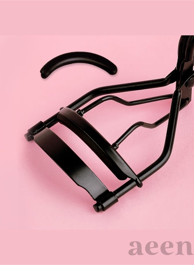 aeen Black Stainless Steel Eyelash Curler with Comb & 10 Replacement Pads – Lash Lifting and Curling Tool for Women, Eyelash Shaper - Image 5