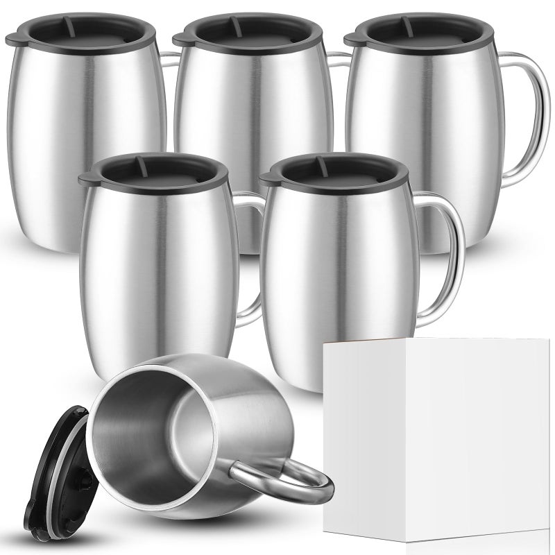Xinnun 14 oz Insulated Stainless Steel Coffee Mug Spillproof with Lid Double Wall Travel Coffee Mug with Handle Shatterproof Metal Cups for Camping Outdoor Hot Tea Beer Cold DrinkSilver6 Pack