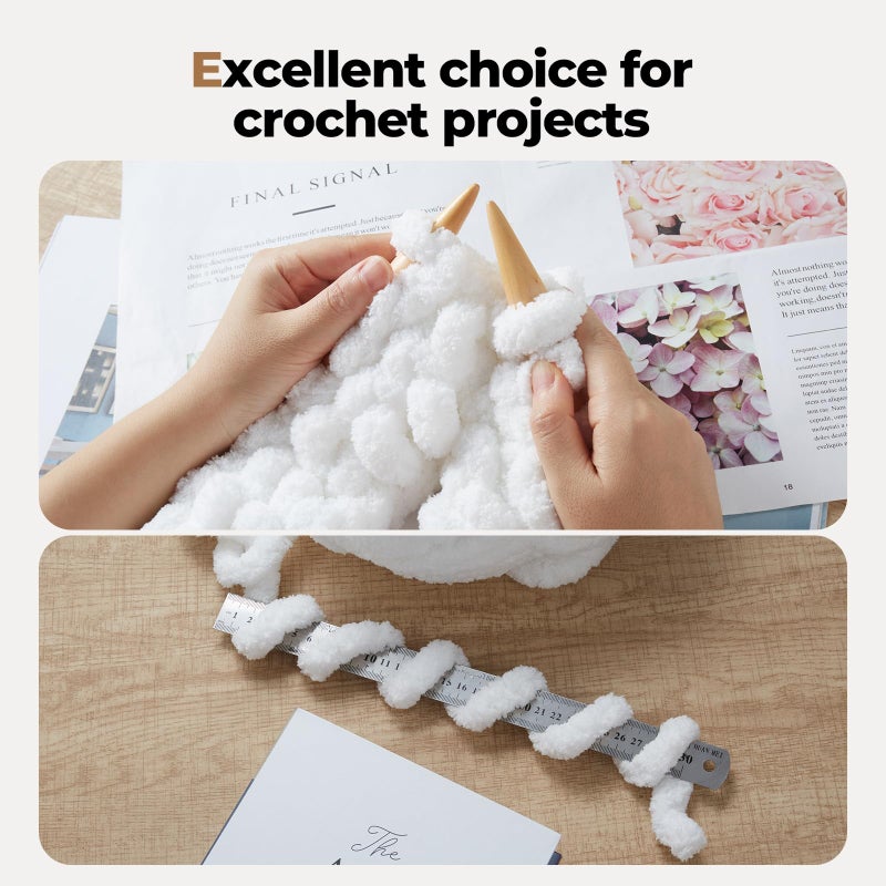 HouseABC Chunky Yarn for Hand Knitting Soft Jumbo Bulky Fluffy Chenille Yarn for Crocheting Blanket Scarf DIY 8 Pack (White, 28yds, 8 Ounces Each) - Image 4