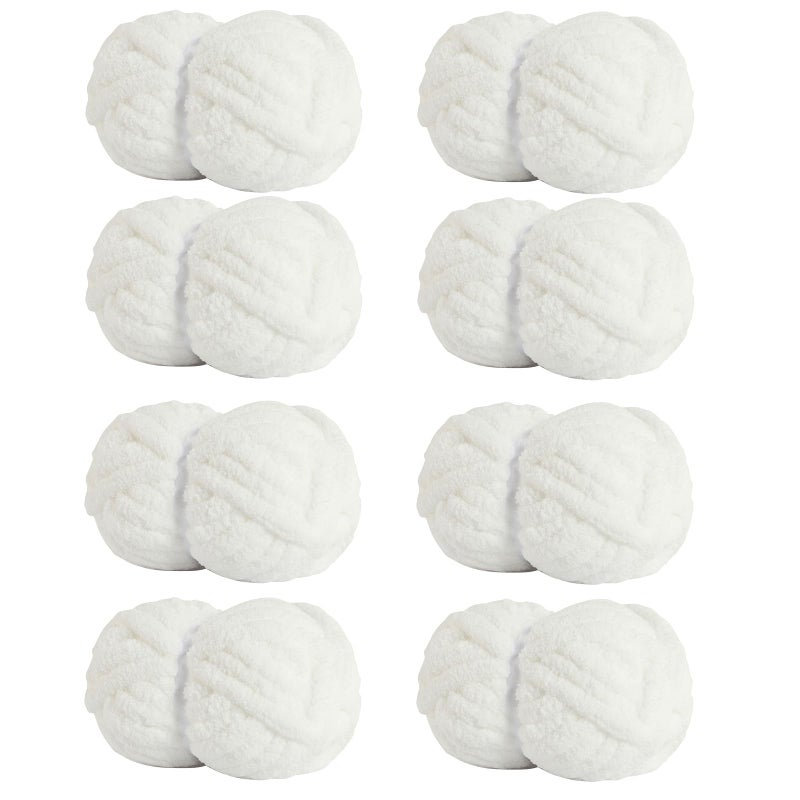 HouseABC Chunky Yarn for Hand Knitting Soft Jumbo Bulky Fluffy Chenille Yarn for Crocheting Blanket Scarf DIY 8 Pack (White, 28yds, 8 Ounces Each) - Image 1