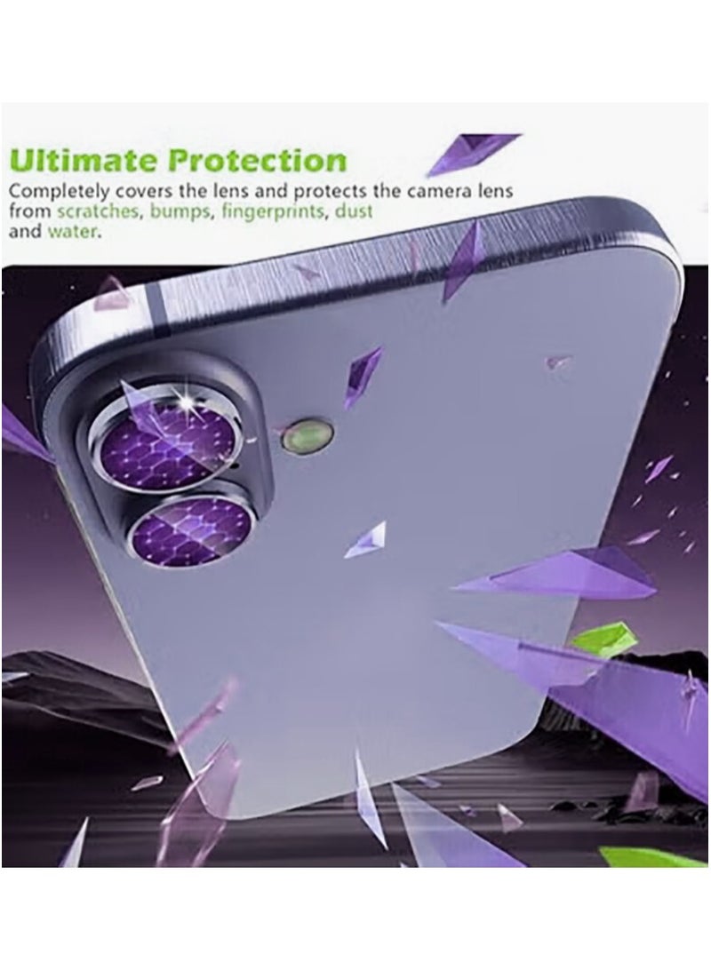 Compatible for iPhone 17 Camera Lens Protector, One-Step Installation Tray Individual Metal Ring Tempered Glass Cover CD Pattern Case Friendly - purple - Image 2