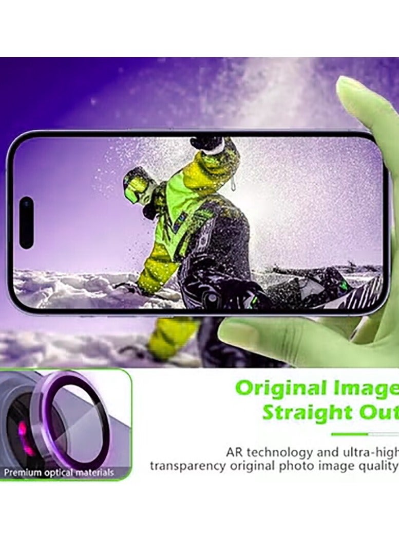Compatible for iPhone 17 Camera Lens Protector, One-Step Installation Tray Individual Metal Ring Tempered Glass Cover CD Pattern Case Friendly - purple - Image 3