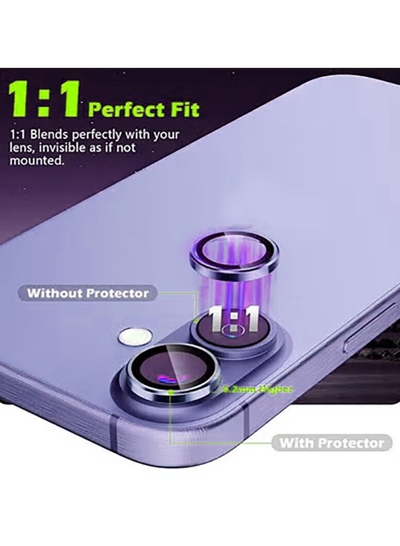 Compatible for iPhone 17 Camera Lens Protector, One-Step Installation Tray Individual Metal Ring Tempered Glass Cover CD Pattern Case Friendly - purple - Image 4