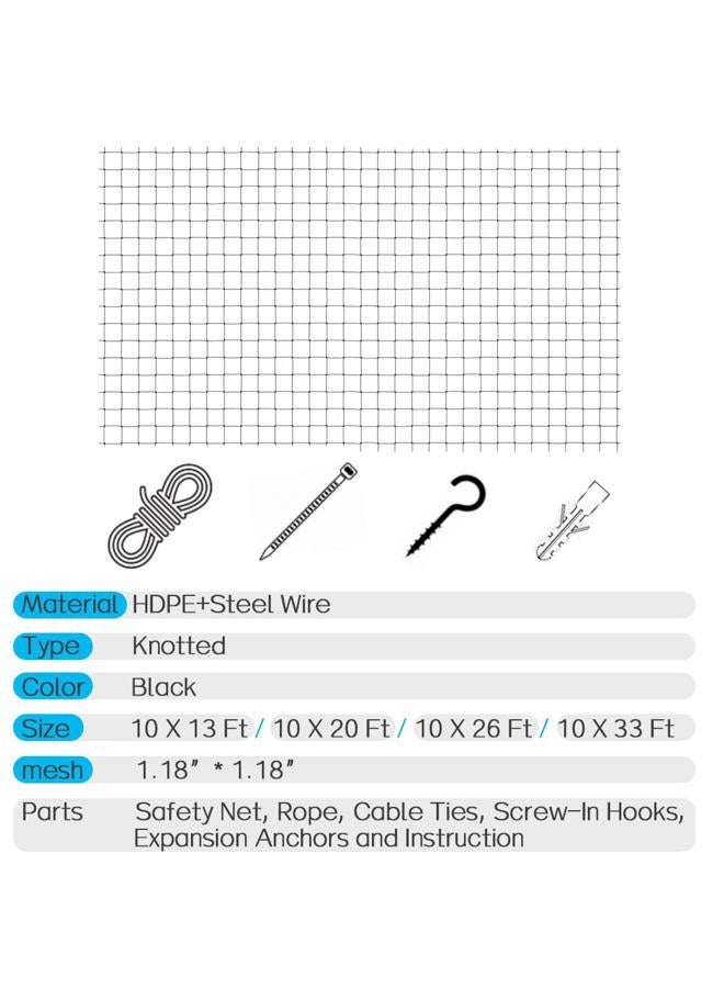 Morimoe Cat Balcony Net, Steel Wire Reinforced, Anti-Fall Fence, Safety Net, Extra Strong (10 X 13 Ft) - Image 2