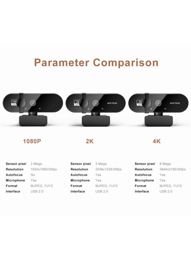2k camera, 4k webcam, mini 1080P full hd webcam, camera with autofocus microphone, suitable for PC laptop online camera