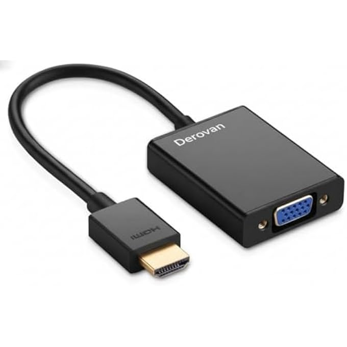 DEROVAN ACTIVE HDMI TO VGA 1080P ADAPTER WITH AUDIO & POWER – GOLD-PLATED CONVERTER FOR HDMI DEVICES TO VGA DISPLAY, MICRO‑USB POWER INCLUDED - Image 1