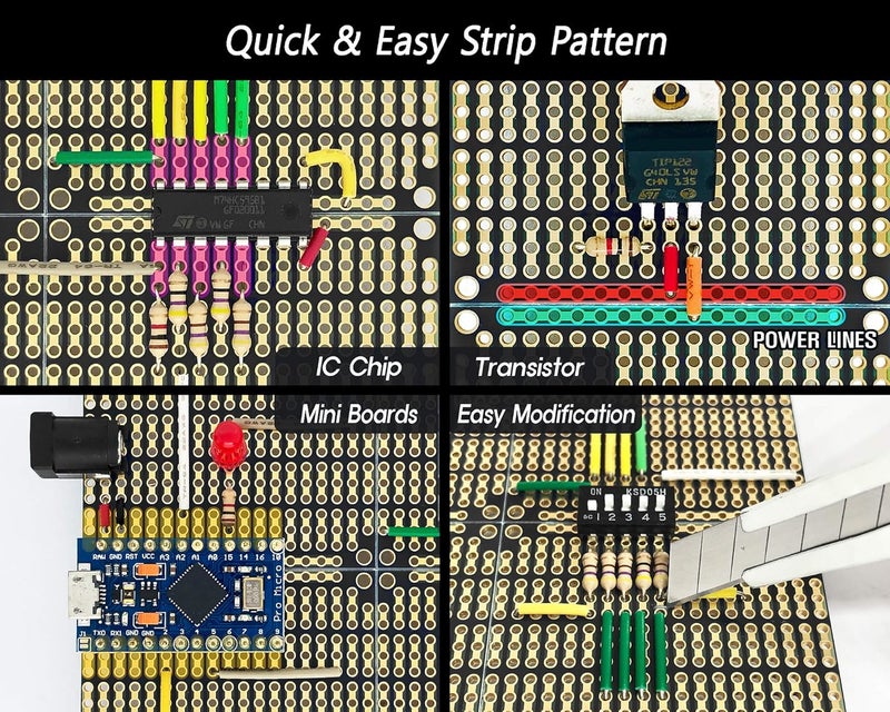ElectroCookie PCB Prototype Board, Snappable Strip Board with Power Rails for Electronics Projects Compatible for DIY Arduino Soldering Projects, Gold-Plated, 3.8"x3.5" (3 Pack, Matte Black) - Image 2