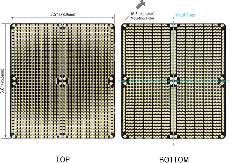 ElectroCookie PCB Prototype Board, Snappable Strip Board with Power Rails for Electronics Projects Compatible for DIY Arduino Soldering Projects, Gold-Plated, 3.8"x3.5" (3 Pack, Matte Black) - Image 4