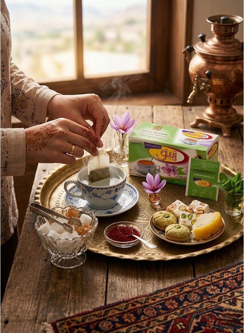 زنبق أكياس شاي أخضر بالزعفران الأصلي، شاي أخضر بالزعفران، ذو مذاق عطري وغني، للاسترخاء والهدوء، مجموعة من 20 كيس - 40 غرام - Image 2