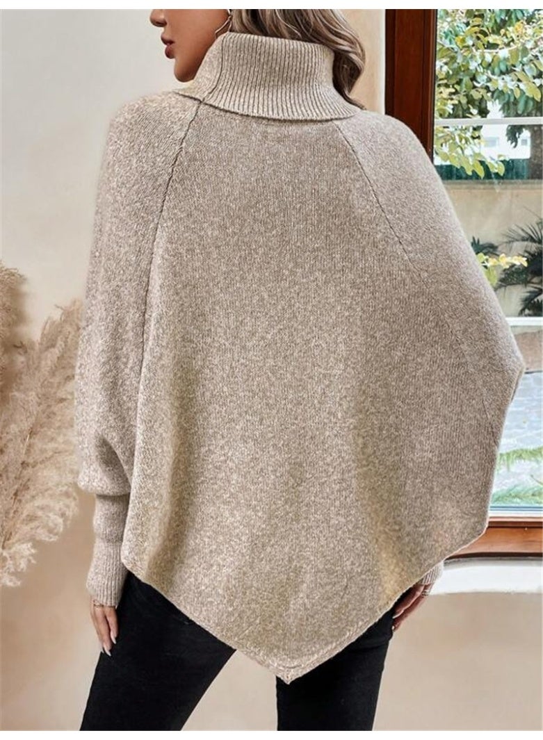 general 2025-2026 Autumn-Winter Plaid Women's Sweater Fashion High-neck Buttoned Long-Sleeved Batwing Top - Image 2