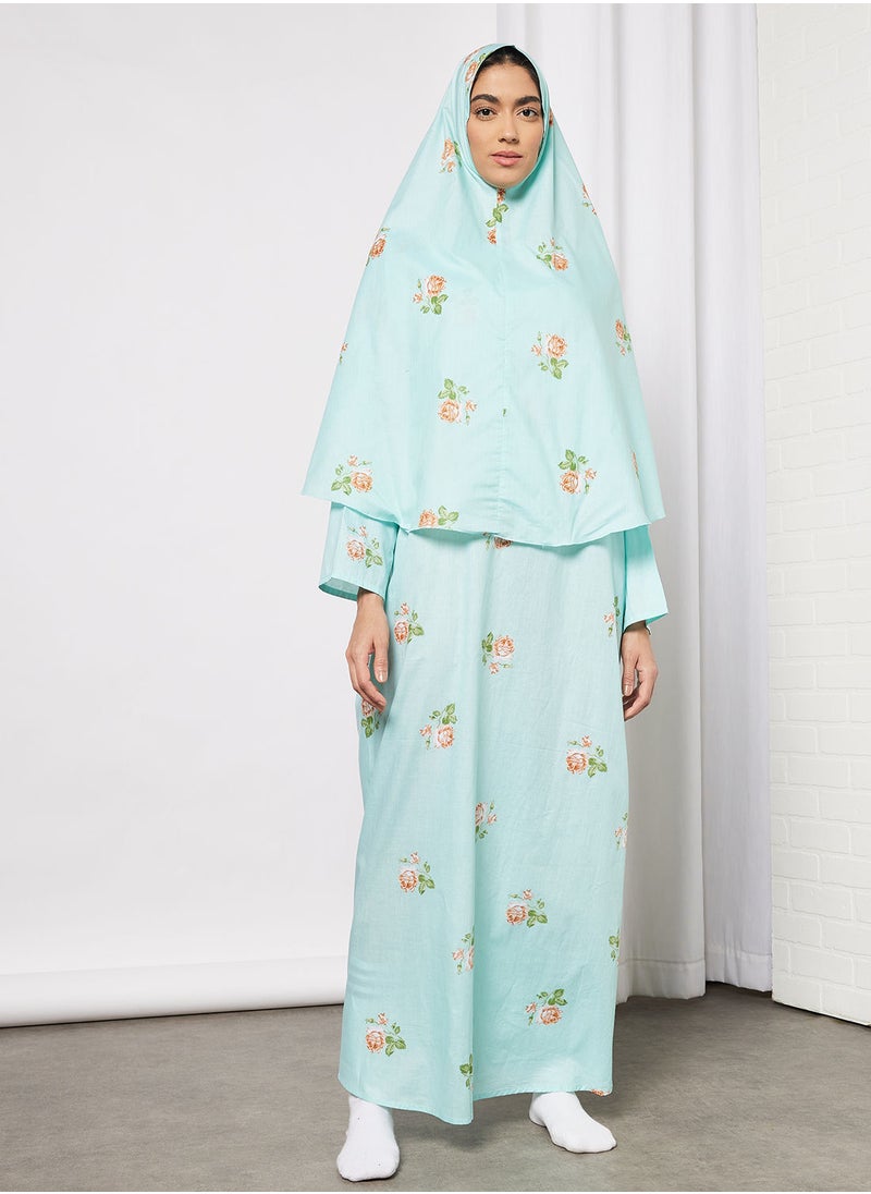 Hayat - Praying Dress With Floral Prints And Veil - Image 1