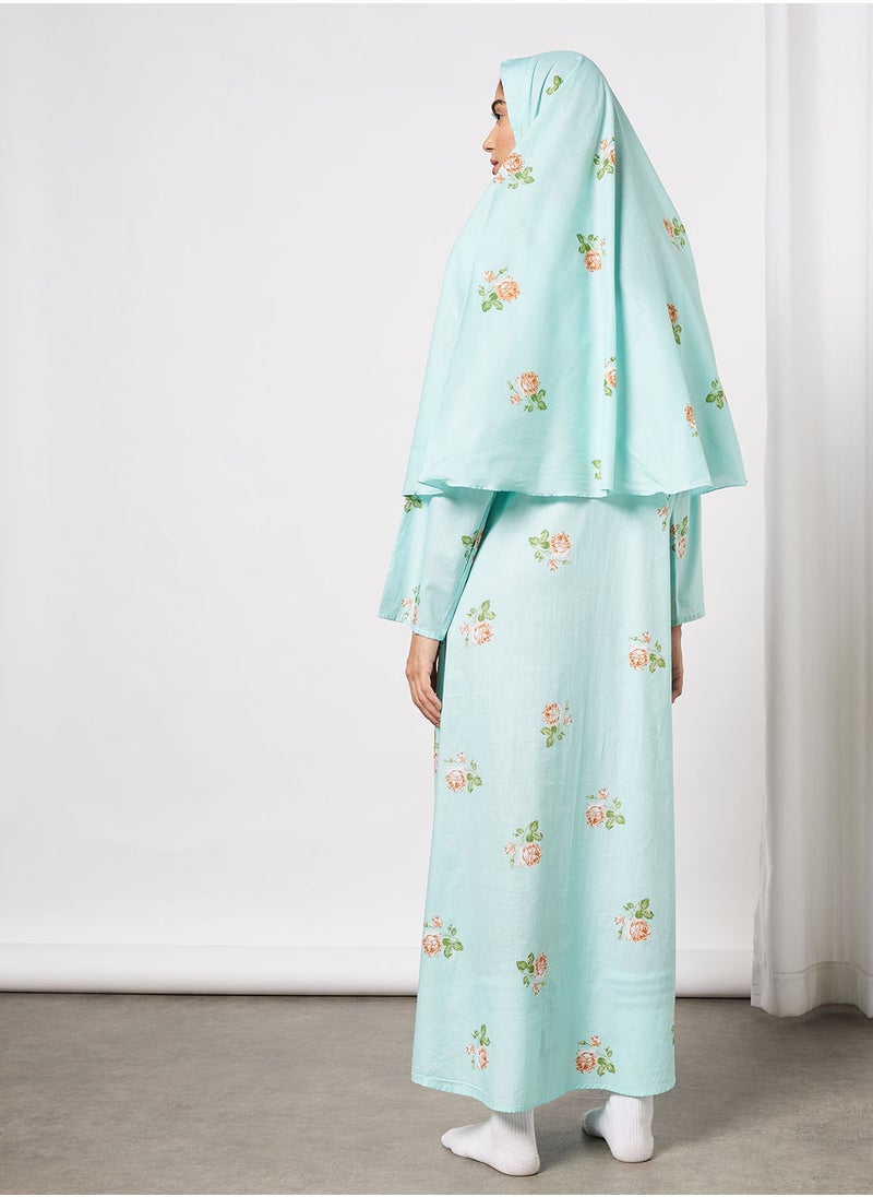Hayat - Praying Dress With Floral Prints And Veil - Image 1
