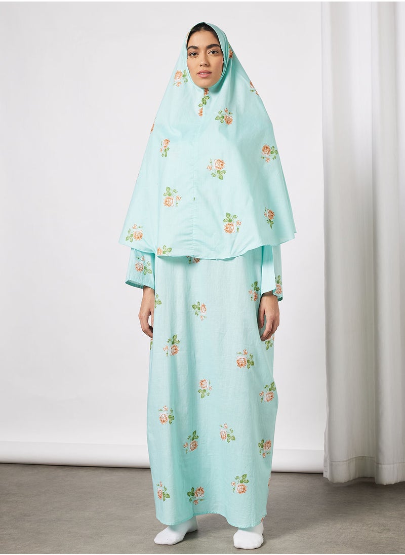 Hayat - Praying Dress With Floral Prints And Veil - Image 1