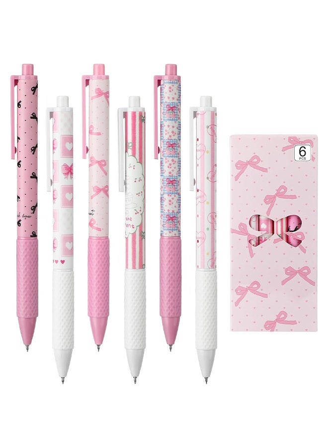 Lemon 6 Pcs Bow Pens Pink Ballet Girly School Supplies Cute Retractable 0. 5 mm Black Gel Ink Ballpoint Pens for Journaling Office Supplies Coquette Bow Party Favors(Coquette) - Image 1