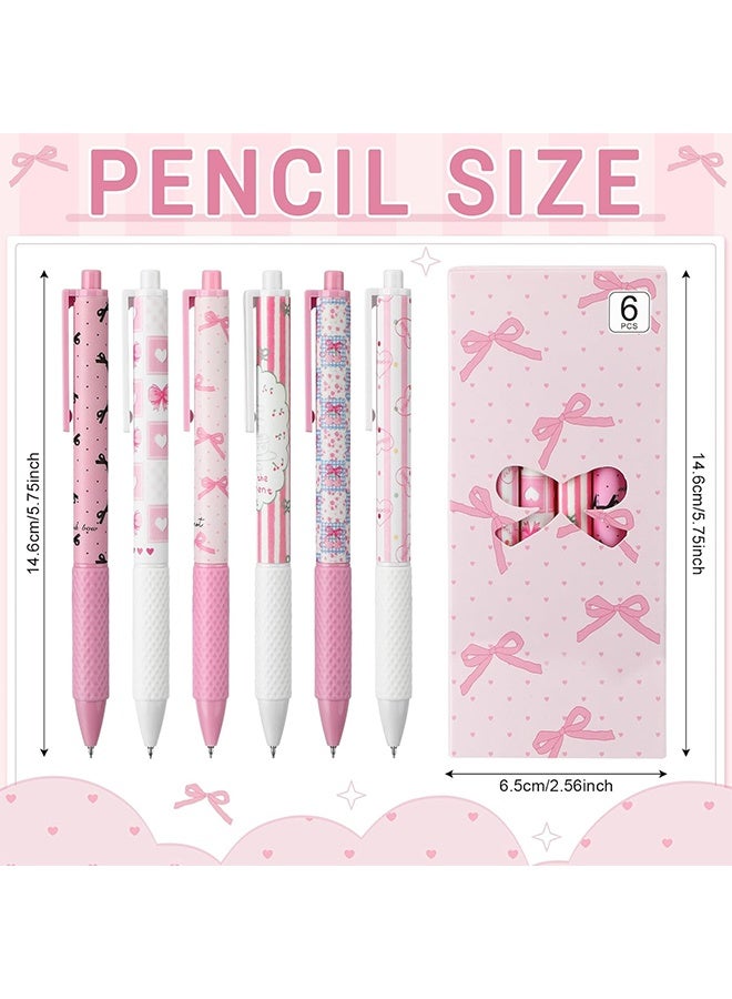 Lemon 6 Pcs Bow Pens Pink Ballet Girly School Supplies Cute Retractable 0. 5 mm Black Gel Ink Ballpoint Pens for Journaling Office Supplies Coquette Bow Party Favors(Coquette) - Image 2