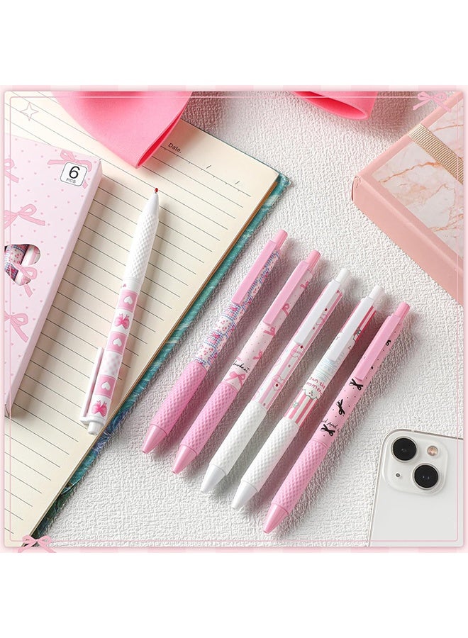 Lemon 6 Pcs Bow Pens Pink Ballet Girly School Supplies Cute Retractable 0. 5 mm Black Gel Ink Ballpoint Pens for Journaling Office Supplies Coquette Bow Party Favors(Coquette) - Image 4
