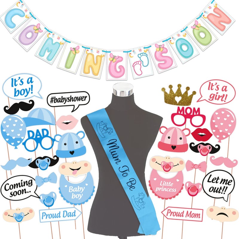 Wobbox Baby Shower Decoration Items| Baby Shower Ceremony Photo Booth Props for Photoshoot, Baby Shower Banner& Mom to Be Sash, Godh Bharai Ceremony Decoration Kit-(FP1922) - Image 1
