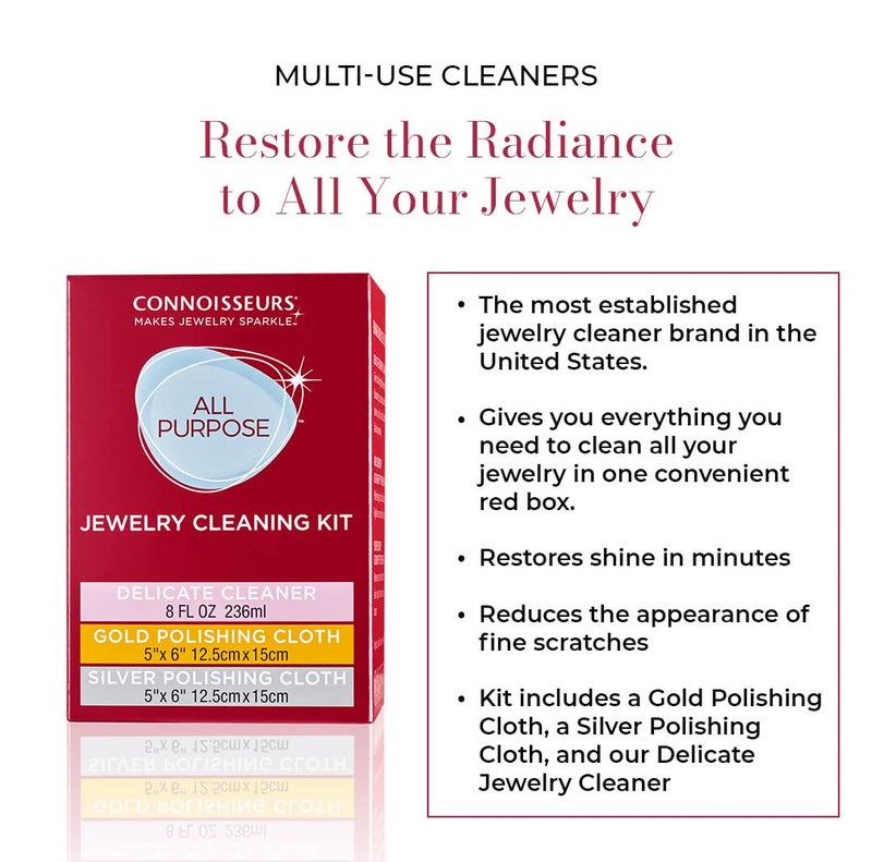 CONNOISSEURS All-Purpose Jewelry Cleaning Kit - Includes Delicate Jewelry Cleaner Solution and 2 Polishing Cloths - Image 5