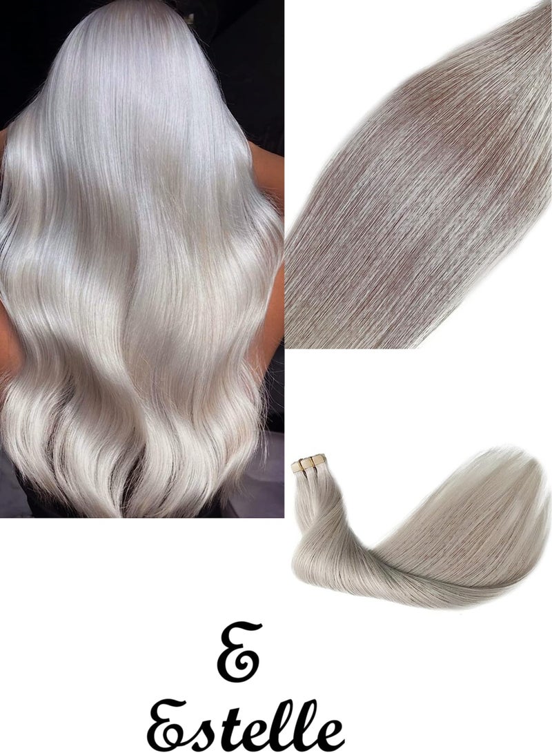 إستيل شريط تمديد شعر طبيعي، شريط طبيعي مفرود بنسيج ريمي بشري غير ملحوم (24 بوصة، رمادي) - Image 1