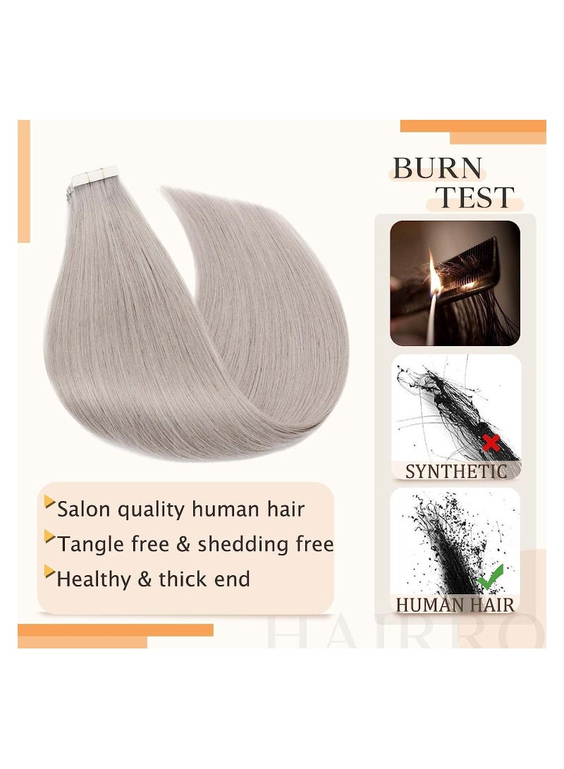 إستيل شريط تمديد شعر طبيعي، شريط طبيعي مفرود بنسيج ريمي بشري غير ملحوم (24 بوصة، رمادي) - Image 2