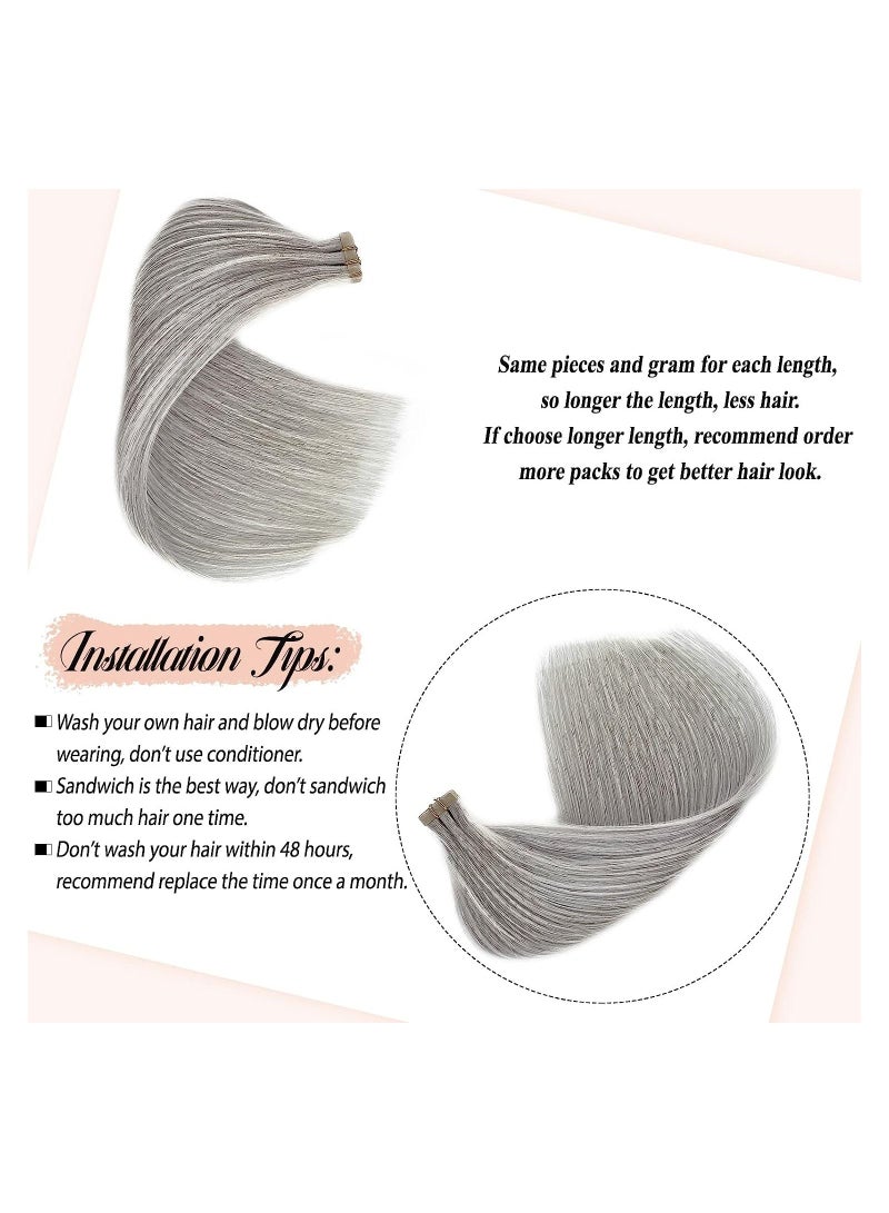 إستيل شريط تمديد شعر طبيعي، شريط طبيعي مفرود بنسيج ريمي بشري غير ملحوم (24 بوصة، رمادي) - Image 3