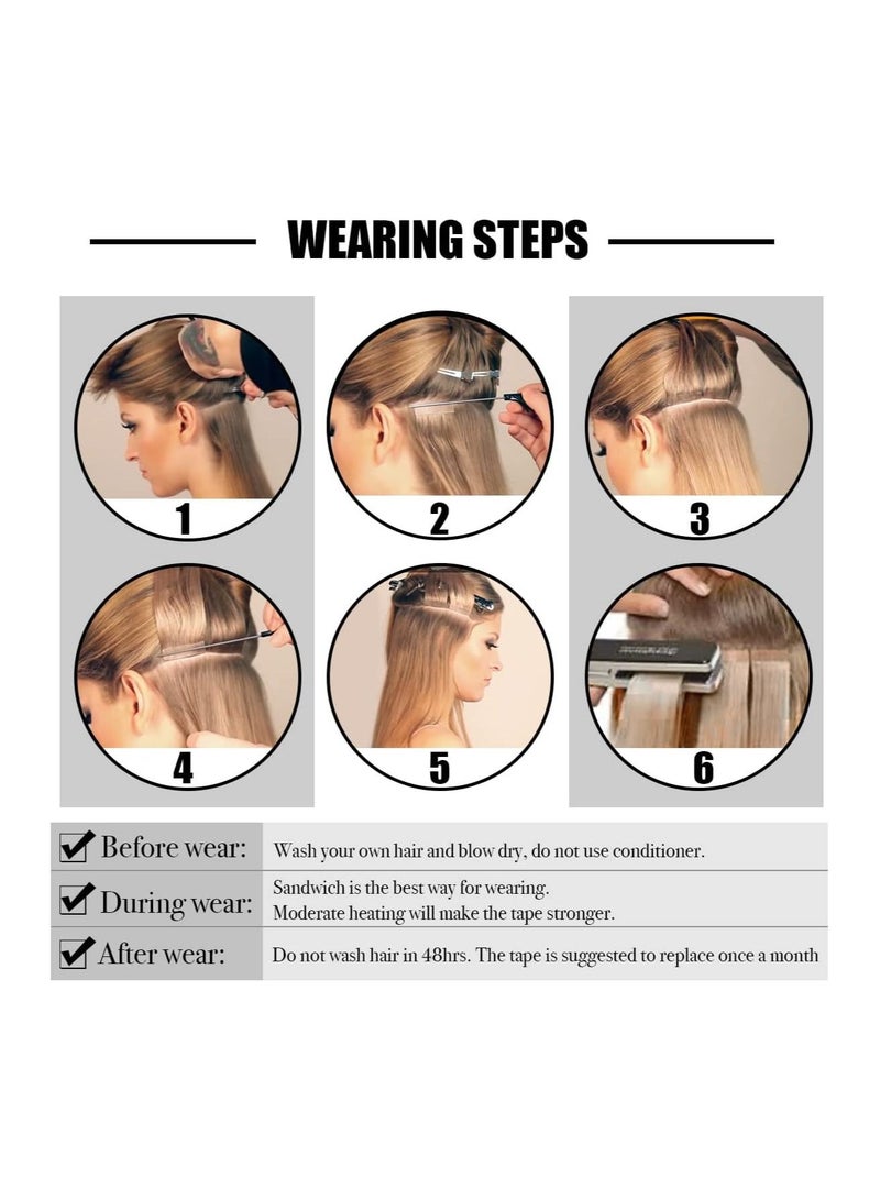 إستيل شريط تمديد شعر طبيعي، شريط طبيعي مفرود بنسيج ريمي بشري غير ملحوم (24 بوصة، رمادي) - Image 5