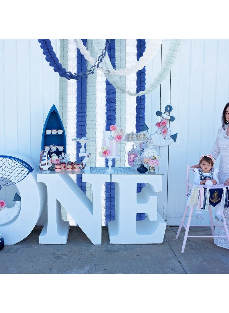 سيوسي 12 قطعة من إكليل ورق البرسيم ذو الأربع أوراق، زينة حفلات فضية باللون الأزرق الداكن والأبيض - لافتة معلقة قابلة لإعادة الاستخدام، لتزيين حفلات استقبال المولود الجديد - 120 قدمًا - Image 5