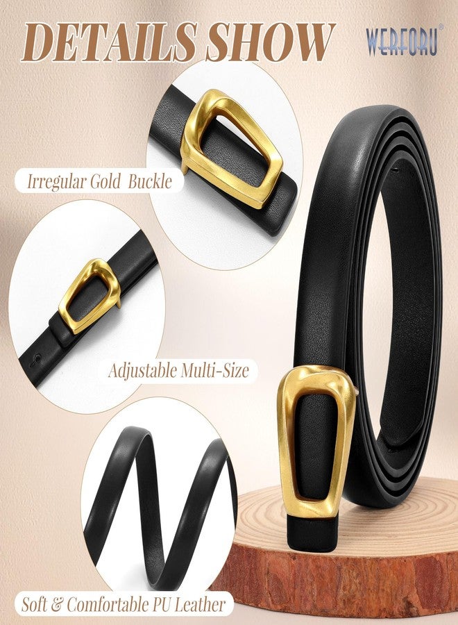 WERFORU Women’s Leather Belt with Gold Buckle Thin Belts for Women Fashion Waist Belts for Jeans Pants,C-black-antique Gold,Fit Waist Size 37-41 Inches - Image 5