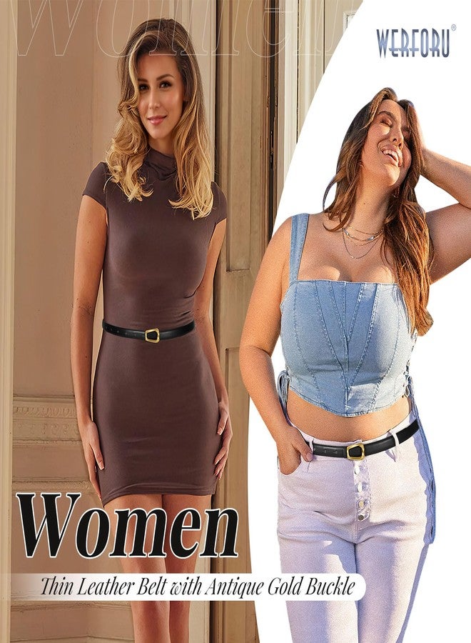 WERFORU Women’s Leather Belt with Gold Buckle Thin Belts for Women Fashion Waist Belts for Jeans Pants,C-black-antique Gold,Fit Waist Size 37-41 Inches - Image 3