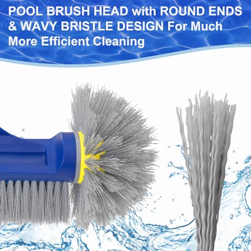 POOLAZA Pool Brush with Round Ends, 12.5'' Pool Brush Head for Inground Pools/Above Ground Pools, Spa, Hot Tub, High-Efficiency Pool Scrub Brush fit Standard Pool Pole - Image 3
