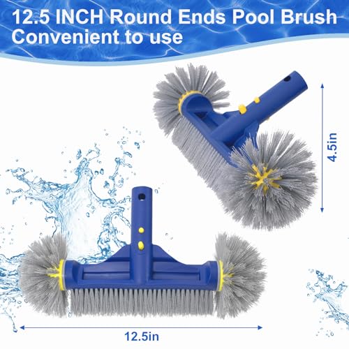 POOLAZA Pool Brush with Round Ends, 12.5'' Pool Brush Head for Inground Pools/Above Ground Pools, Spa, Hot Tub, High-Efficiency Pool Scrub Brush fit Standard Pool Pole - Image 2