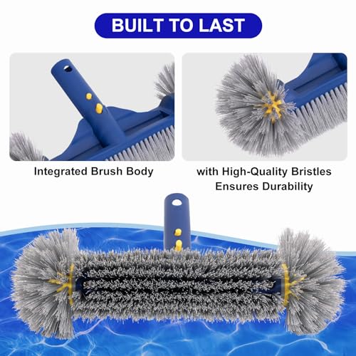 POOLAZA Pool Brush with Round Ends, 12.5'' Pool Brush Head for Inground Pools/Above Ground Pools, Spa, Hot Tub, High-Efficiency Pool Scrub Brush fit Standard Pool Pole - Image 4
