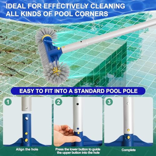 POOLAZA Pool Brush with Round Ends, 12.5'' Pool Brush Head for Inground Pools/Above Ground Pools, Spa, Hot Tub, High-Efficiency Pool Scrub Brush fit Standard Pool Pole - Image 5