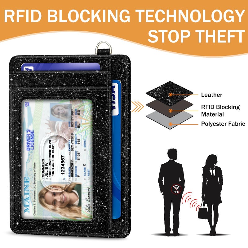 Yonlevres Credit Card Holder Slim Wallet, Moon Lunar Black RFID Wallet Women Front Pocket Small Card Holder, Travel Cute Funny Thin Card Case ID Window PU Leather RFID Blocking Card Organizer Gifts - Image 5
