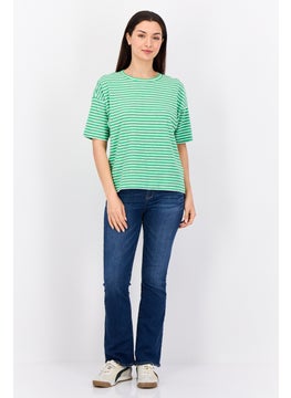 ESPRIT Women Ribbed Collar Short Sleeves Yarn Dye T-Shirt, Multicolor  - Image 3