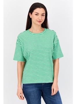 ESPRIT Women Ribbed Collar Short Sleeves Yarn Dye T-Shirt, Multicolor  - Image 1