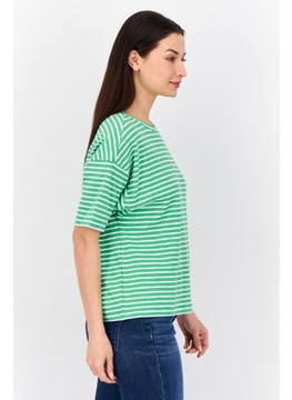 ESPRIT Women Ribbed Collar Short Sleeves Yarn Dye T-Shirt, Multicolor  - Image 2