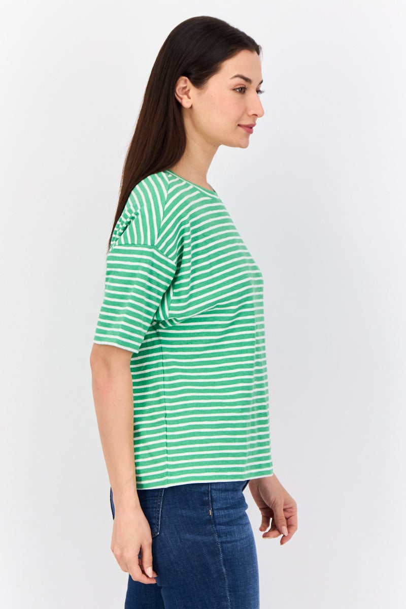 ESPRIT Women Ribbed Collar Short Sleeves Yarn Dye T-Shirt, Multicolor - Image 2