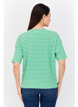 ESPRIT Women Ribbed Collar Short Sleeves Yarn Dye T-Shirt, Multicolor  - Image 4