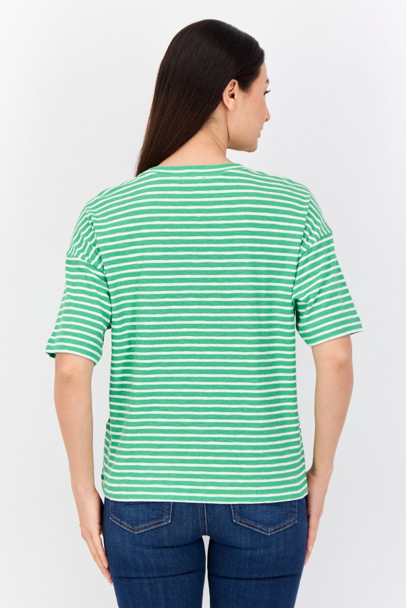 ESPRIT Women Ribbed Collar Short Sleeves Yarn Dye T-Shirt, Multicolor - Image 4