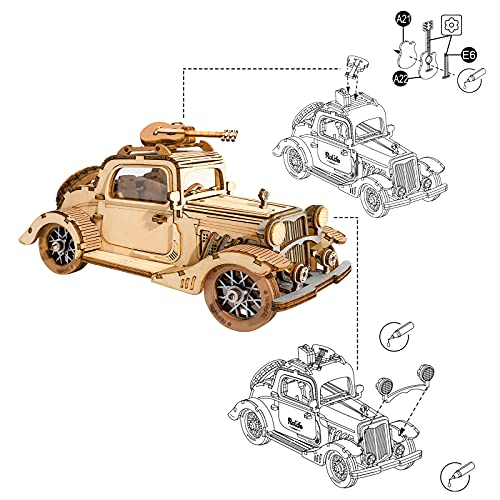 ROBOTIME 3D Wooden Puzzles Car DIY Model Kits to Build Wooden Model Vintage Car Craft Gift for Collection Lover - Image 5