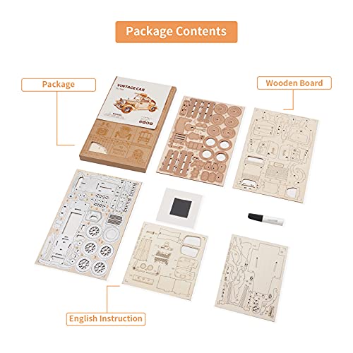 ROBOTIME 3D Wooden Puzzles Car DIY Model Kits to Build Wooden Model Vintage Car Craft Gift for Collection Lover - Image 4