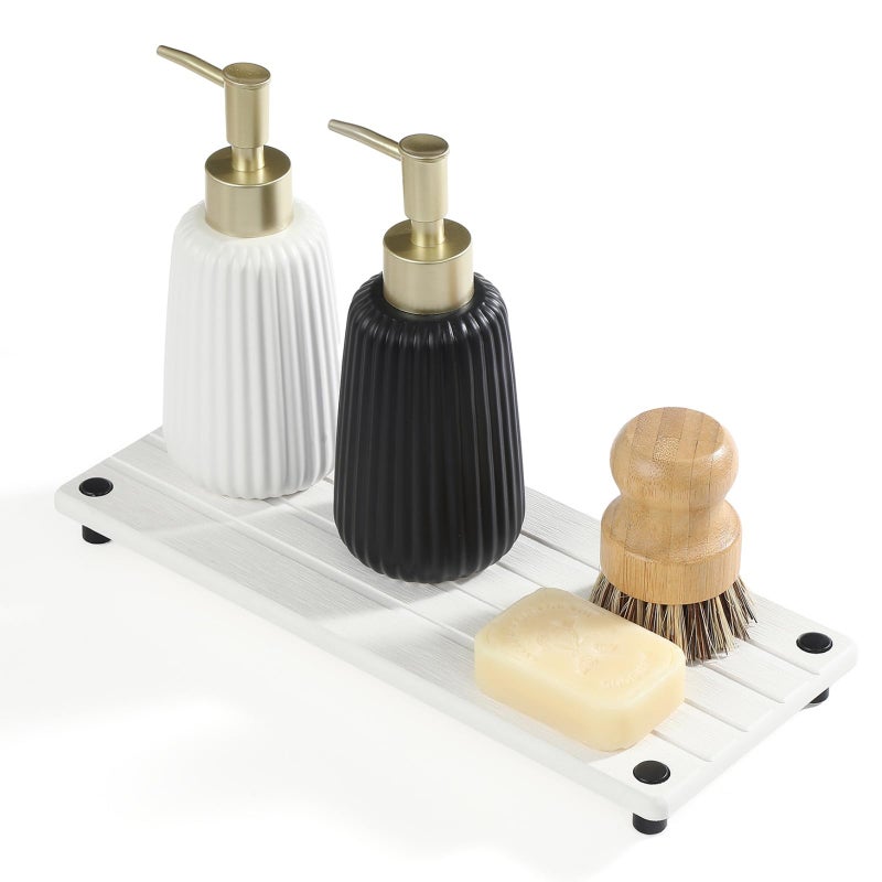 Razborci Instant Dry Sink Caddy Kitchen Sink Organizer Quick Drying Stone Tray Diatomite Sponge Holder Soap Dish Bathroom Countertop Fast Dry Water Absorbing Vanity Rack White 12 x 5