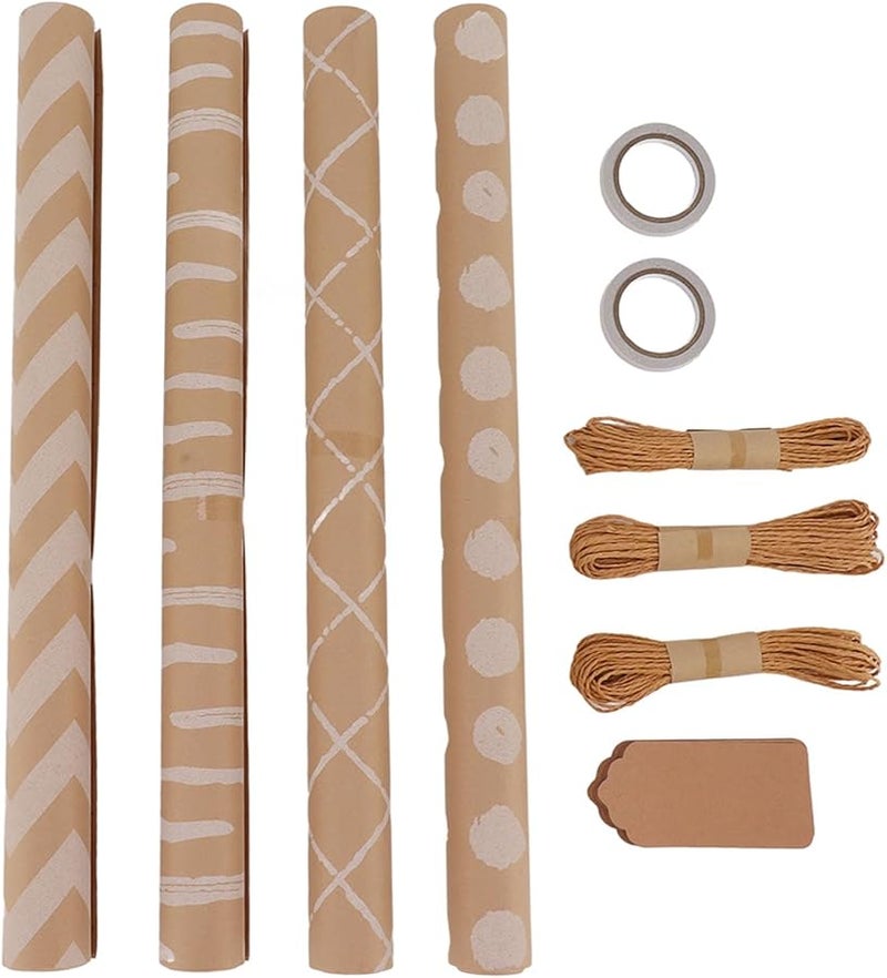 مجموعة ورق كرافت للتغليف على شكل لفات مع علامات وحبل وقلم أصفر - Image 2