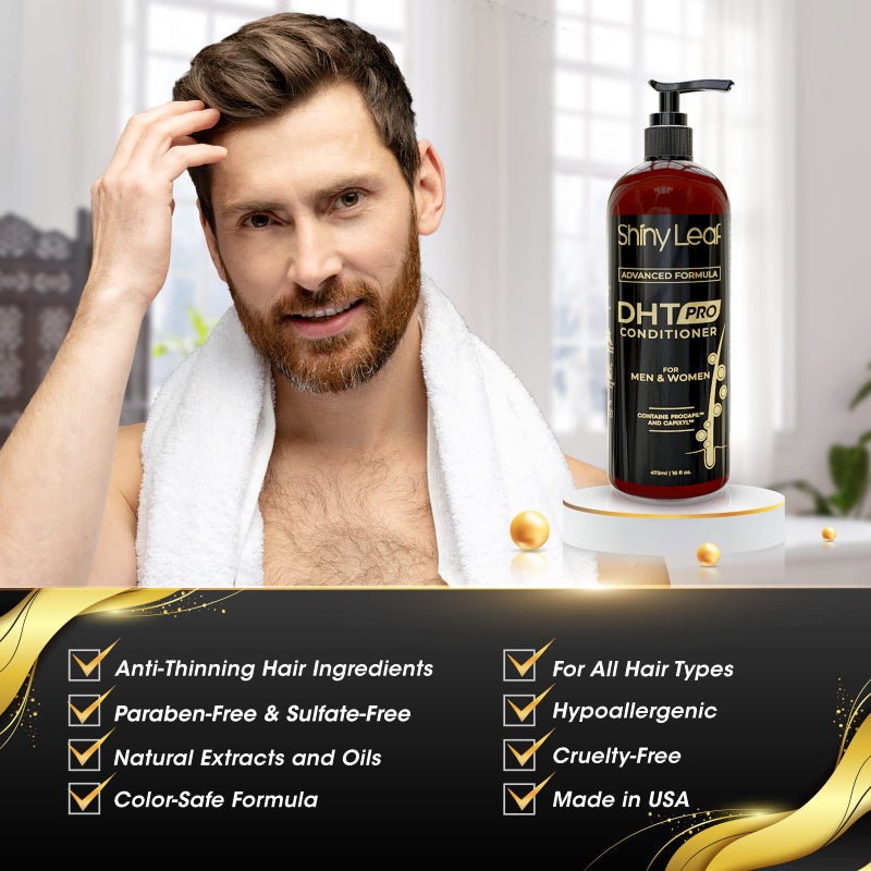Shiny Leaf Hair Loss Conditioner for Women & Men - DHT Blocker Included, Paraben & Sulfate Free Biotin Conditioner, Thickening Formula for Thinning Hair, Safe for All Hair Types - USA Made, 16oz - Image 5